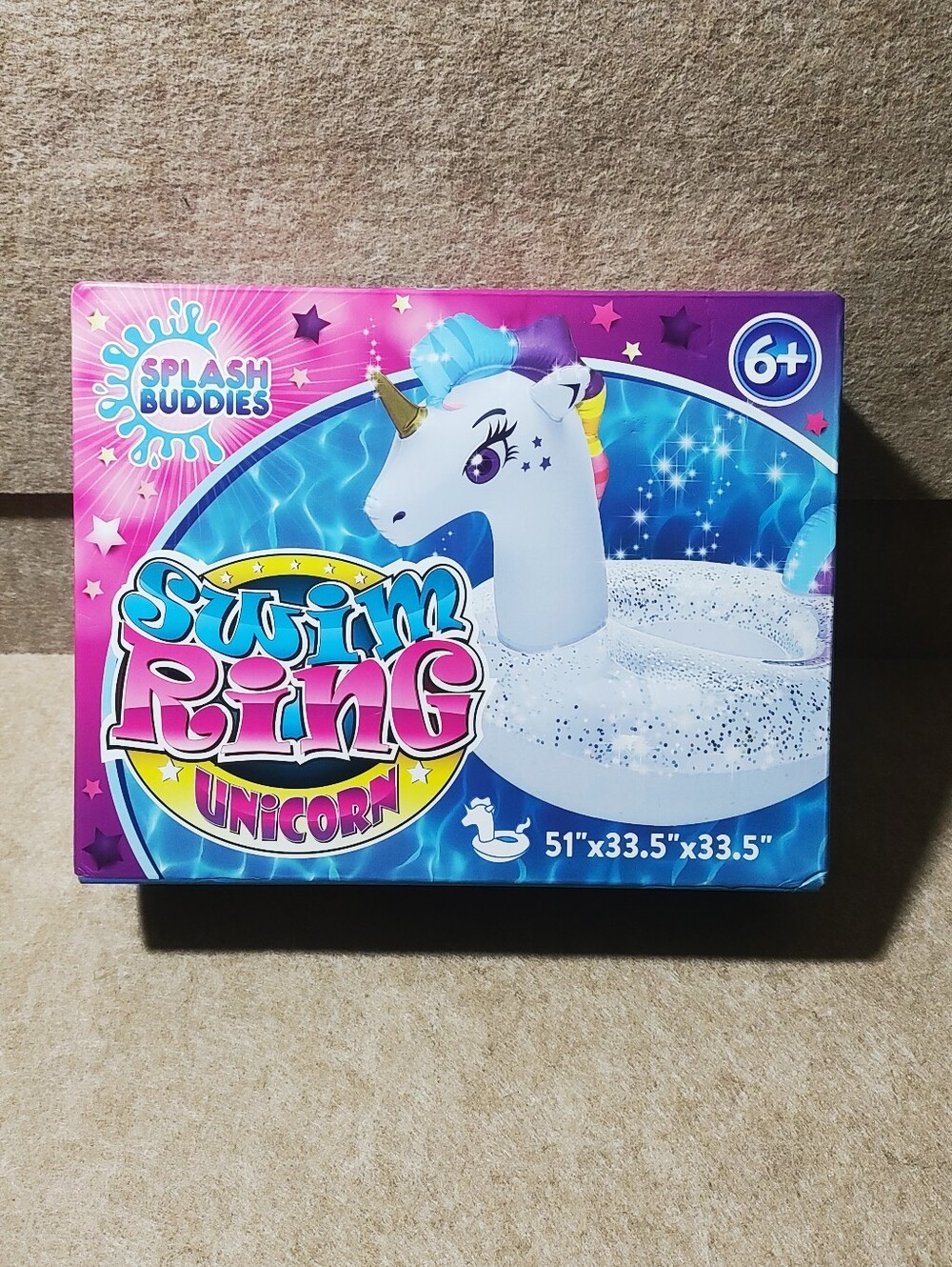 Splash Buddies Pool Glitter Unicorn Inflatable Swim Ring Kids Inner Tube…